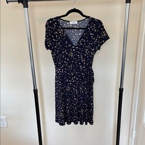 Navy Blue Flutter Sleeve Wrap Midi Dress